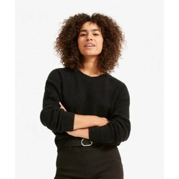 EVERLANE Women's The Teddy Wool Blend Crew Neck Sweater Large Black Cropped NWT - Picture 1 of 9